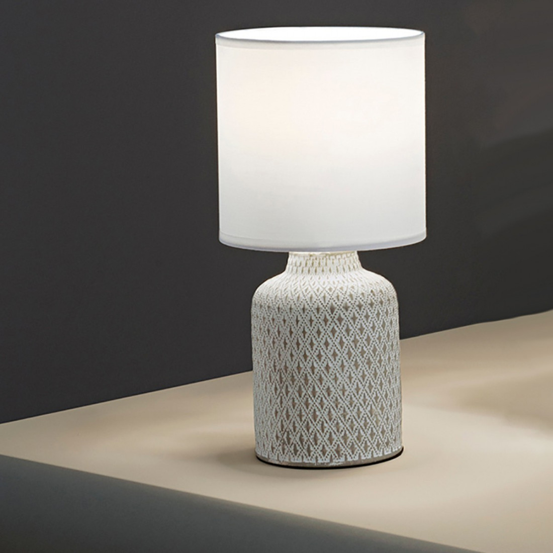 Lampada da Tavolo Lume Comodino Ceramica Tessuto Grigio Design Moderno  Abatjour