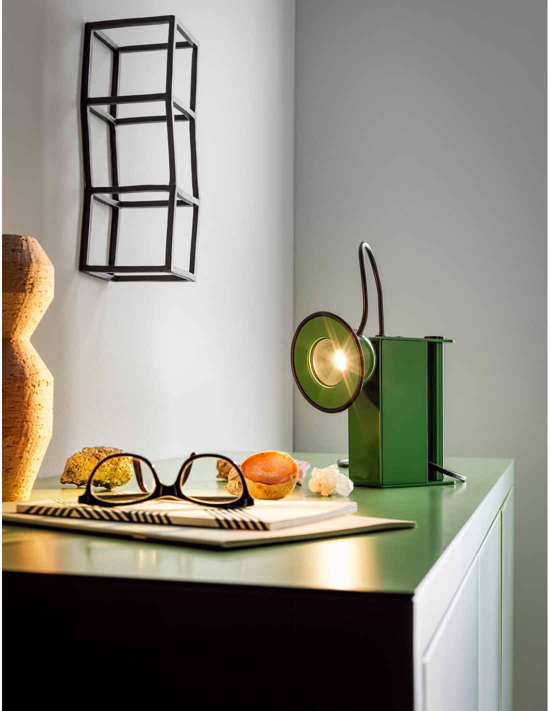 Lampada Da Tavolo Design Minibox Vintage Verde Stilnovo 9288