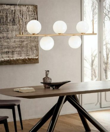 Redo Group Talis Lampada Sospensione 5 Luci Bronzo e Vetro bianco opaco