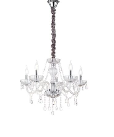 Lampadario classico Perenz VENEZIA 5 luci sospensione vetro soffiato cristallo trasparente interno