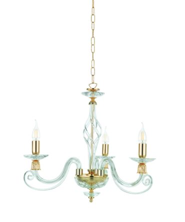 Lampadario classico per Salone 3 Luci In Vetro Trasparente 1306 Ondaluce Ciciriello
