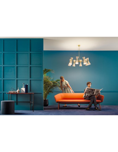 Grande Lampadario 16 Luci Doppia Emissione Megafono Avorio Oro Stilnovo 9567