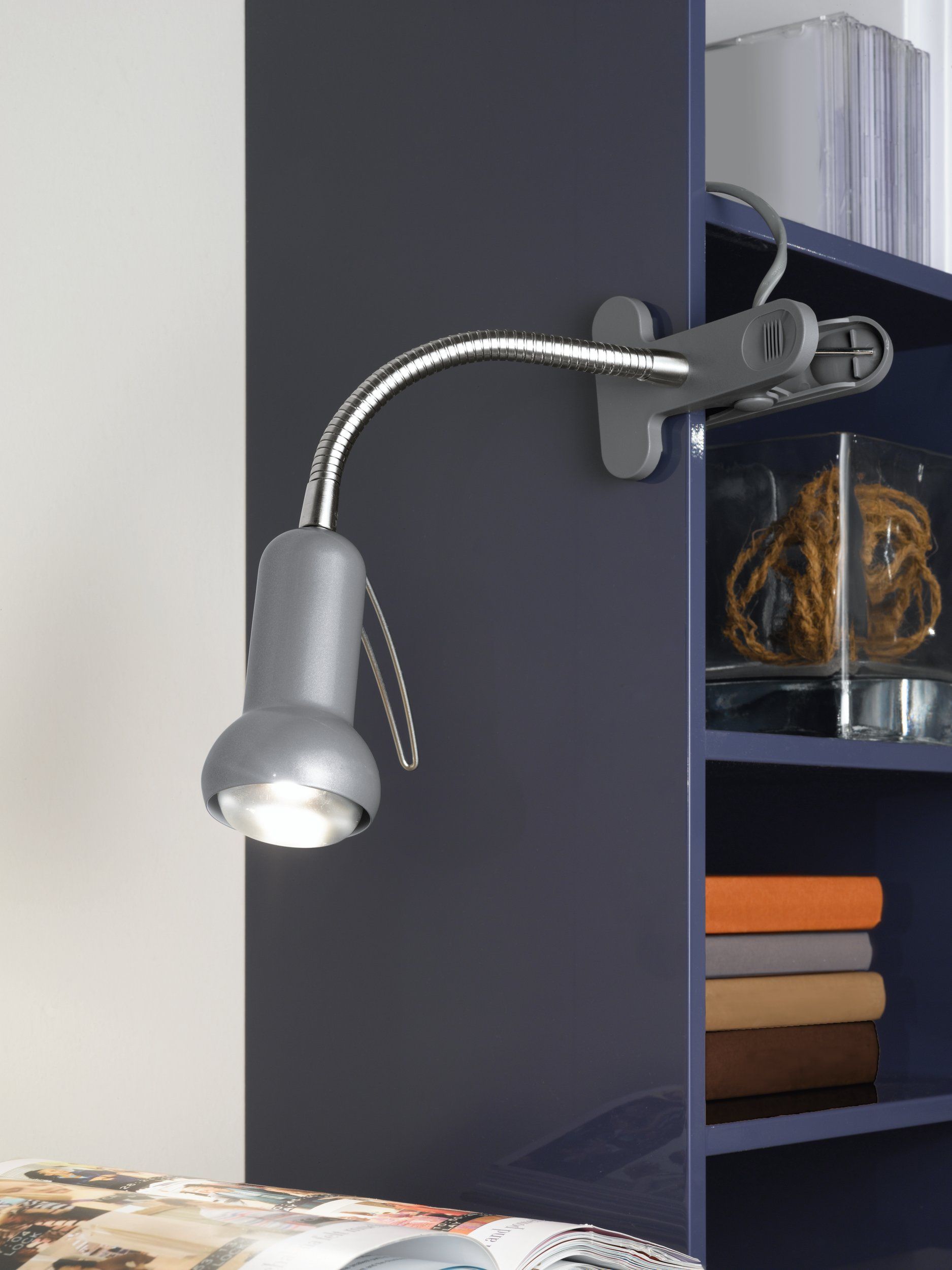 Lampada Da Scrivania con Pinza Braccio Snodabile Argento Fabio Eglo