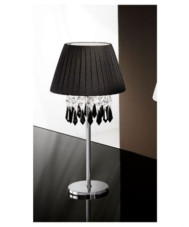 Lumetto da comodino Paolina Ø18 tessuto pongé nero cristalli Antea Luce