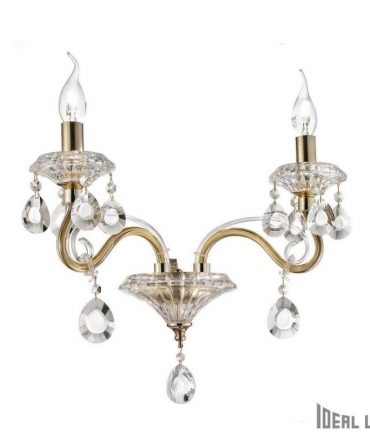 IDEAL LUX NEGRESCO AP2 Applique 2 Luci Vetro E Cristallo Oro