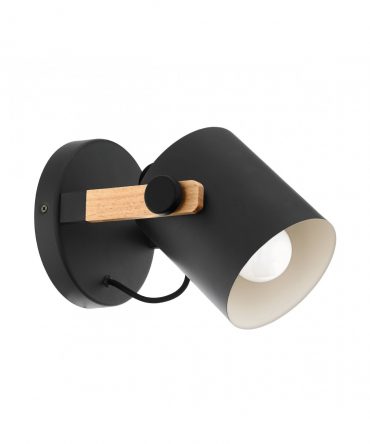 Applique Hornwood Spot Nero E Legno Naturale Ø17 cm Eglo