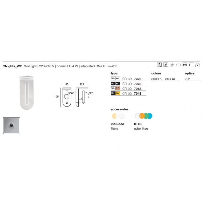 Applique Led 2Nights W2 switch nero oro Stilnovo - Linea Light 7945