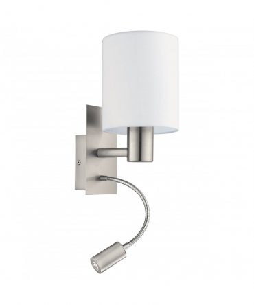 Applique Pasteri Paralume Lino Bianco Con Spot Led H38 cm Eglo