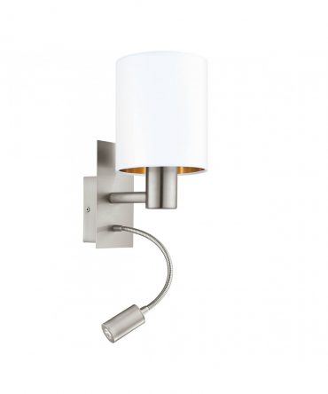 Applique Pasteri Paralume Lino Bianco/Oro Con Spot Led H38 cm Eglo