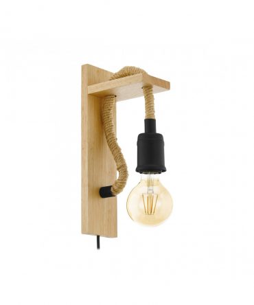 Applique Rampside Nero Corda Canapa H30 cm Eglo