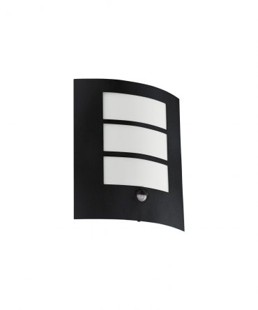 Applique Rettangolare IP44 City Nero Rilevatore Movimento Eglo