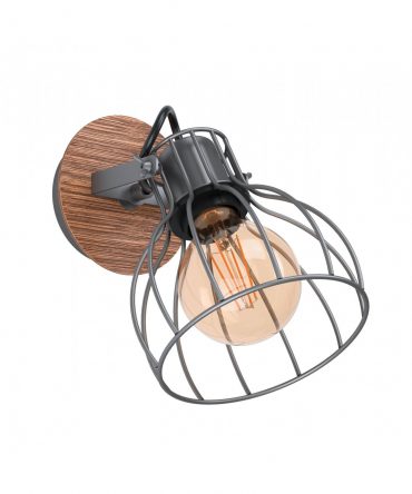 Faretto Spot Sambatello 1xE27 Vintage Legno E Argento Ø12 cm Eglo