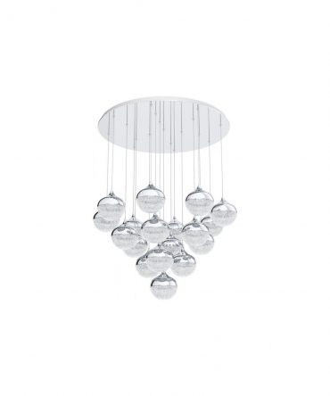 Grande Sospensione Mioglia Cromo 18 Sfere Pendenti Led Dimmerabile Eglo