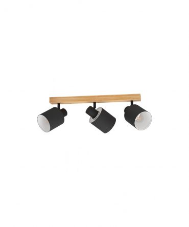 Lampada 3 Spot Orientabili Tessuto Nero E Legno Batallas Eglo
