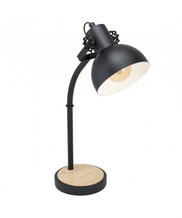 Lampada Da Tavolo Lubenham Industrial Nero E Legno Naturale H57 cm Eglo
