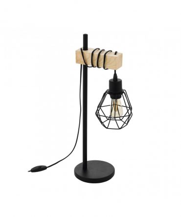 Lampada Da Tavolo Townshend 1 Luce Con Gabbia Nero E Legno Naturale H50 cm Eglo