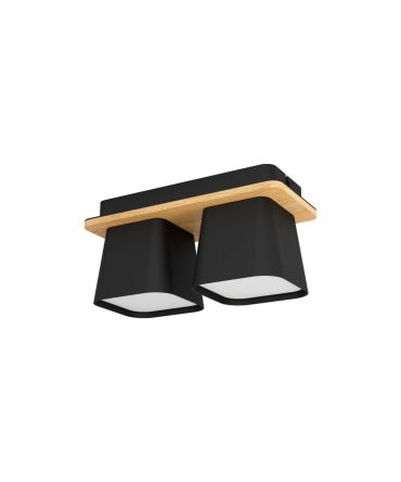 Lampada Soffitto Vintage Legno 2 Diffusori Squadrati Metallo Nero Ruscio Eglo