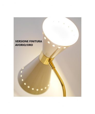 Lampadario 12 Luci Doppia Emissione Megafono Avorio Oro Stilnovo 9569