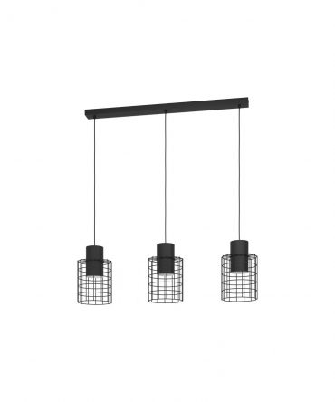 Lampadario 3 Luci Industriale Rete Metallica Nero Milligan Eglo