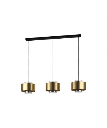 Lampadario 3 Luci Isola Design Cilindri Vetro Fumé Con Pellicola Oro Duglia Eglo