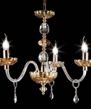Lampadario Classico 3 Luci Vetro e Cristallo ambra Patricia Ondaluce Ciciriello