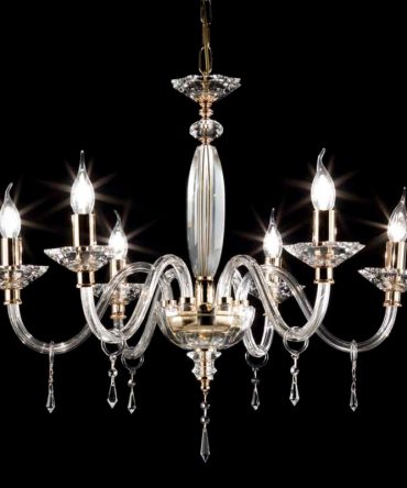 Lampadario 6 Luci In Vetro E Cristallo Fiamma Ondaluce Ciciriello