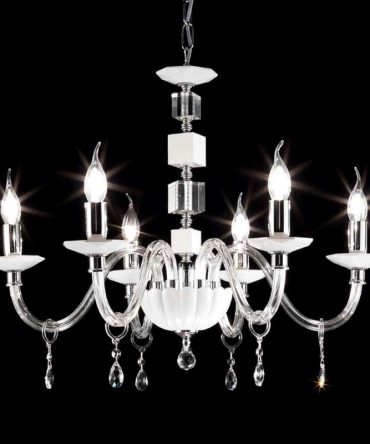 Lampadario 6 Luci In Vetro E Cristallo Livia Bianco o Tortora Ondaluce Ciciriello