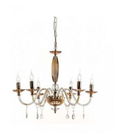 Lampadario 6 Luci Vetro E Cristallo Cecilia Ambra Ondaluce Ciciriello