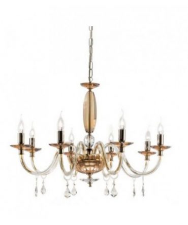 Lampadario 8 Luci Vetro E Cristallo Cecilia Ambra Ondaluce Ciciriello