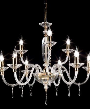 Lampadario 9 Luci In Vetro E Cristallo Fiamma Ondaluce Ciciriello