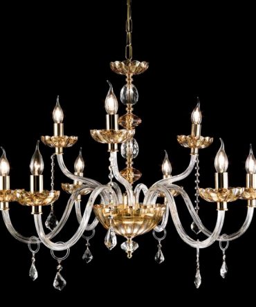 Lampadario 9 Luci Vetro E Cristallo Ambra Patricia Ondaluce Ciciriello