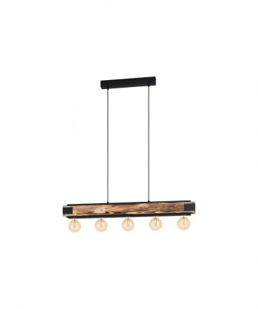 Lampadario A Sospensione Vintage Layham 4 Luci Legno Eglo