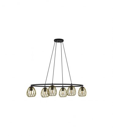 Lampadario Circolare Vintage Nero 6 Luci Gabbie Ottone Jazmina Eglo