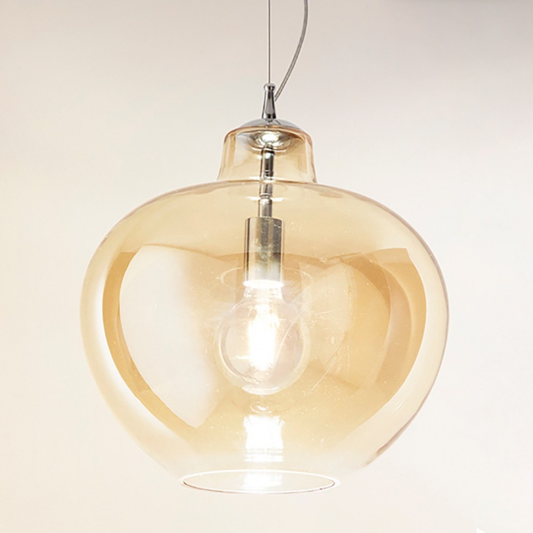 Lampadario classico Perenz BOWL 6666 AM E27 LED sospensione vetro sfumato ambra calata interno