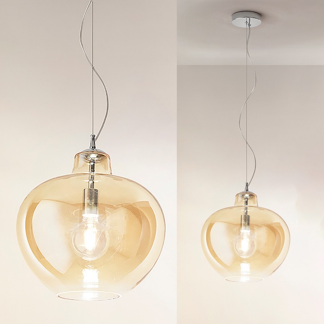 Lampadario classico Perenz BOWL 6666 AM E27 LED sospensione vetro sfumato ambra calata interno