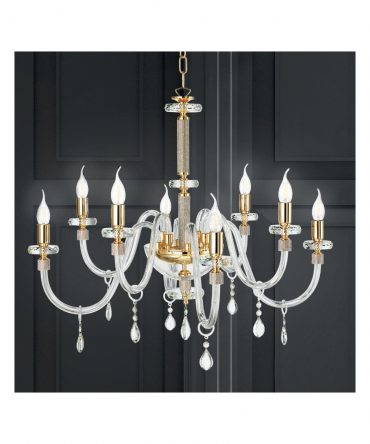 Lampadario In Vetro e Cristallo Dido 8 Luci Ondaluce Ciciriello