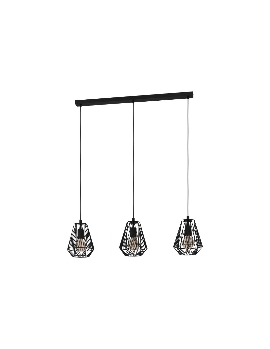 Lampadario Penisola Cucina 3 Luci Diamante Nero Industriale Stype Eglo