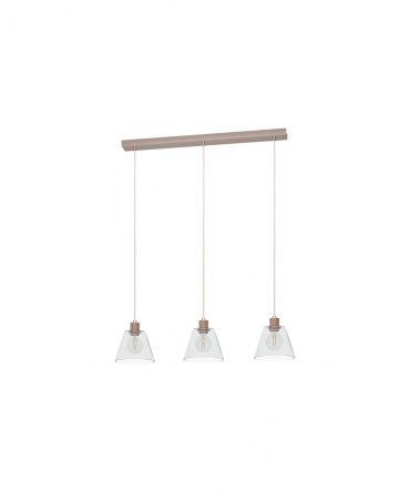 Lampadario Moderno Per Isola 3 Vetri Chiari Metallo Oro Rosa Copley Eglo