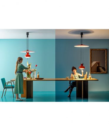 Lampadario Saliscendi Rosso 2 Dischi Led Dali Stilnovo 9310