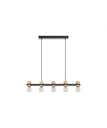 Lampadario Vintage Chieveley Nero E Legno Marrone 5 Luci Eglo