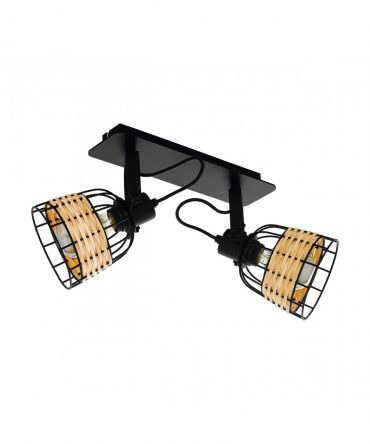 Plafoniera 2 Faretti Spot Orientabili Anwick Nero E Vimini Eglo