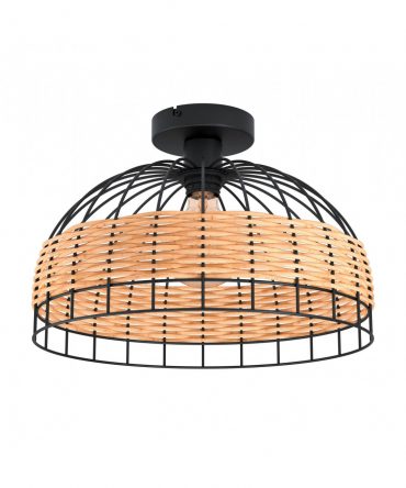 Plafoniera Anwick Nero E Rattan Ø38 cm Eglo