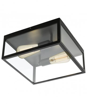 Plafoniera Charterhouse 2 Luci Gabbia Nero E Vetro Eglo