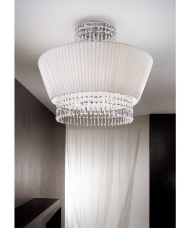Plafoniera Paolina tessuto pongé con cristalli Antea Luce