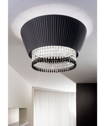 Plafoniera Paolina tessuto pongé nero con cristalli Antea Luce