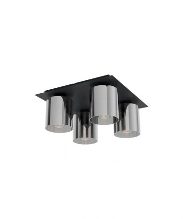 Plafoniera Quadrata Gorosiba 4 Cilindri Vetro Fumé Eglo