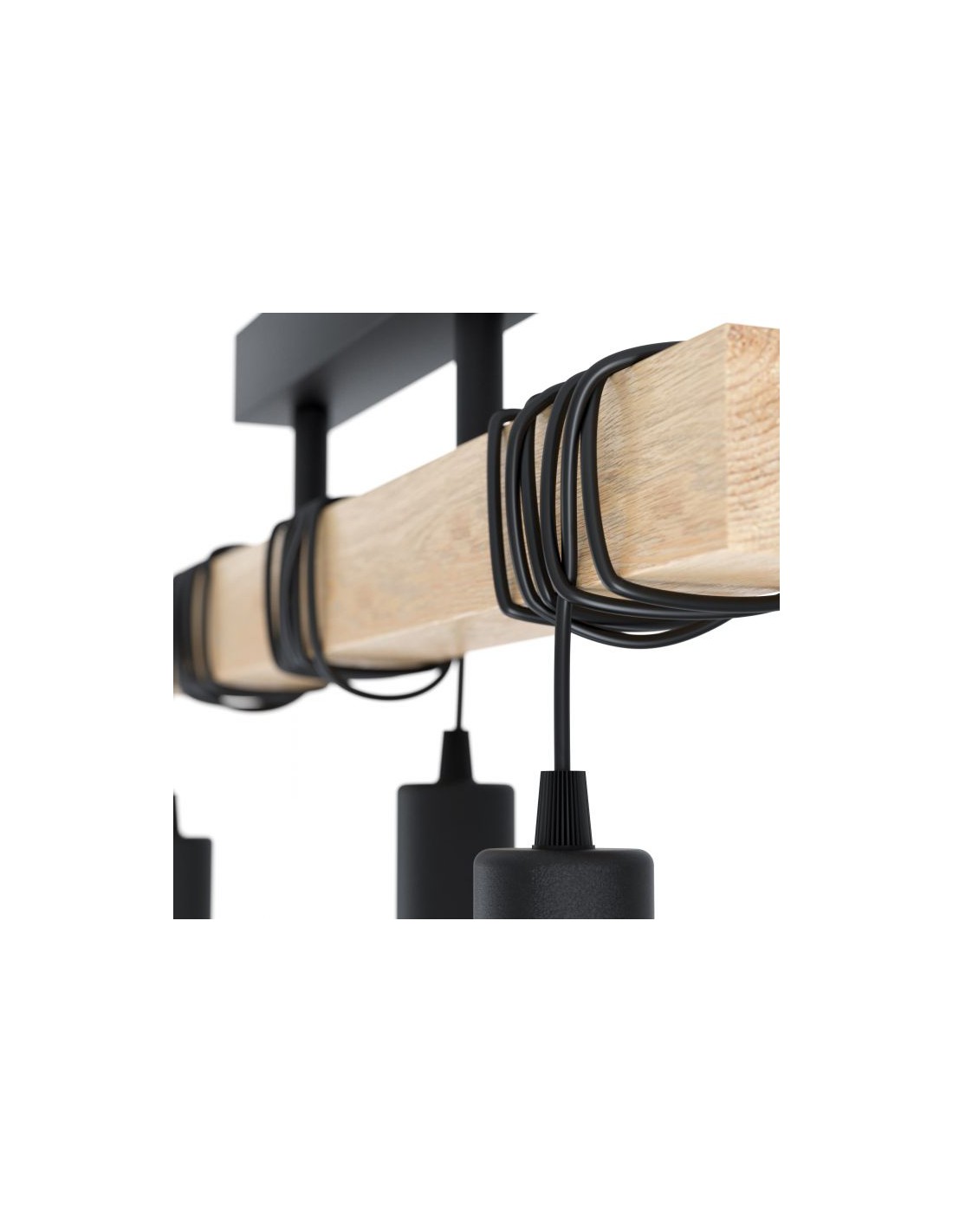 Plafoniera Townshend 3 Luci Nero E Legno Naturale L55 cm Eglo