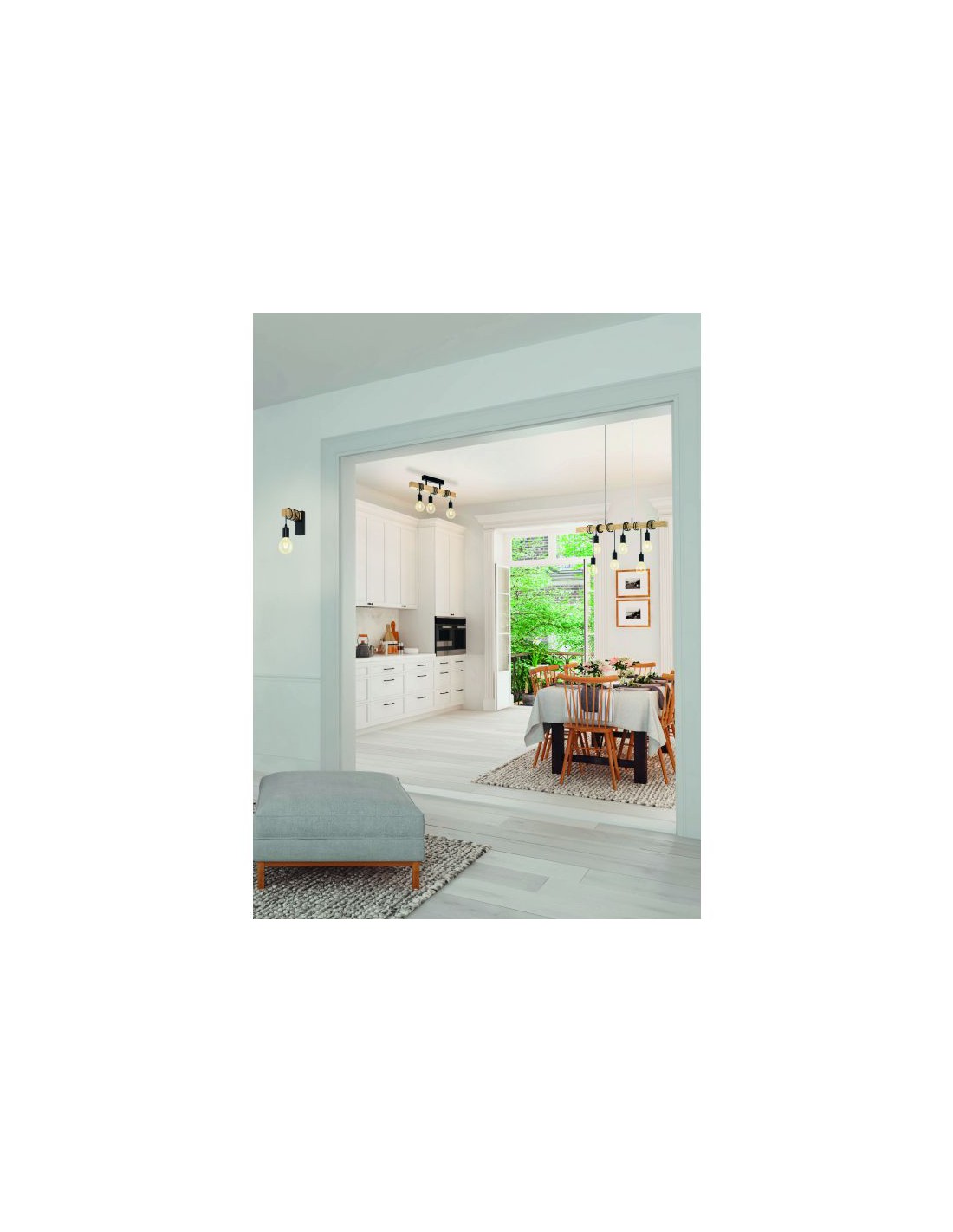 Plafoniera Townshend 3 Luci Nero E Legno Naturale L55 cm Eglo
