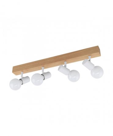 Plafoniera Townshend 4 Spot Bianco Con Legno Naturale Eglo