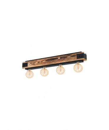 Plafoniera Vintage Layham 4 Luci Legno Eglo